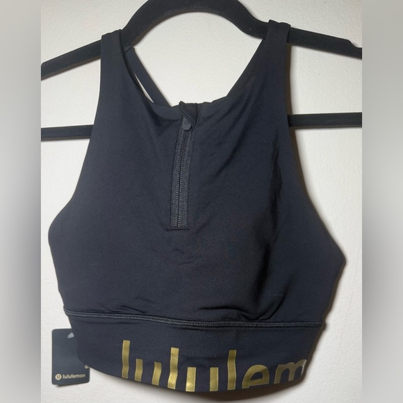 lululemon athletica Other - lululemon Energy Bra Black Sports Bra with Gold Logo NWT Size 6 women’s!